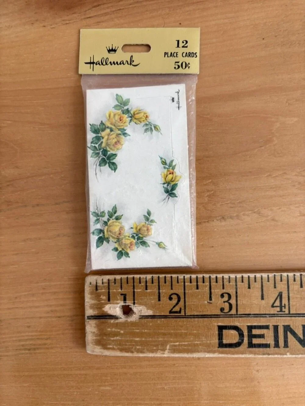 Vintage Hallmark floral place cards, featuring yellow roses in a set of 12 NOS